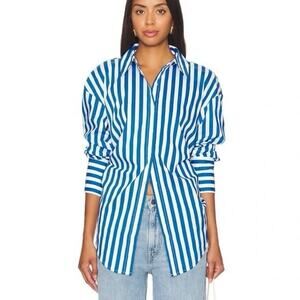 Simon Miller Shirt White Blue Loch Stripe Poplin Button Up Back Tie M